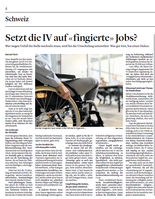 "SETZT DIE IV AUF FINGIERTE JOBS?" - DIE CH MEDIA VERWEIST AUF DIE WESYM GUTACHTEN