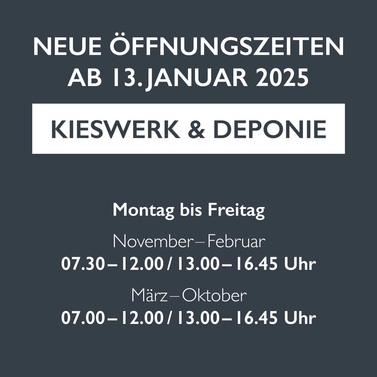 Neue Öffnungszeiten ab Januar 2025